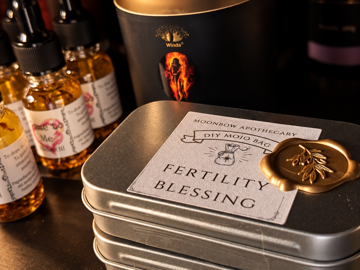 DIY Mojo Bag Fertility Blessing ritual tin with a botanical wax seal